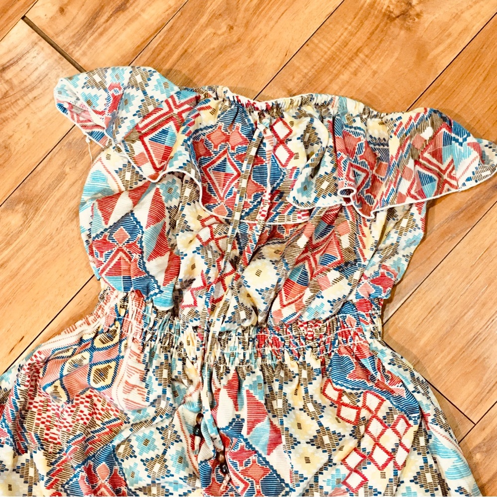 Torrid 0 small tube top long maxi dress ruffle summer Aztec boho design
